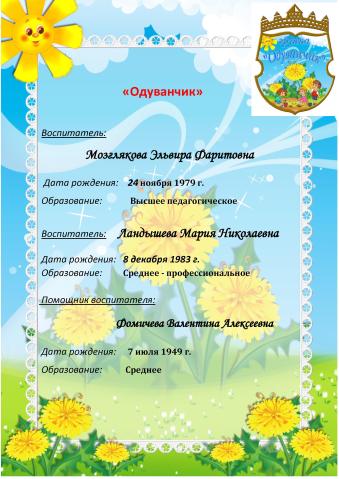 Группа № 2 "Одуванчики"